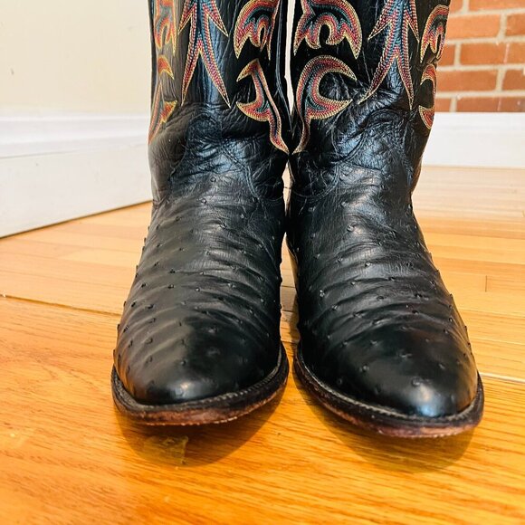 JUSTIN 8933 Made in USA Quill Ostrich Skin Western Cowboy Leather Boots Size 11 - Picture 3 of 16